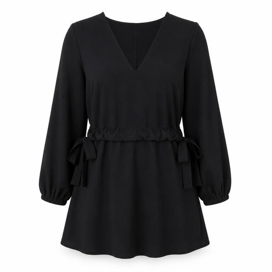 ASOS Womens Black Polyester A-Line Size 10 V-Neck Drawstring - Side Tie Detail