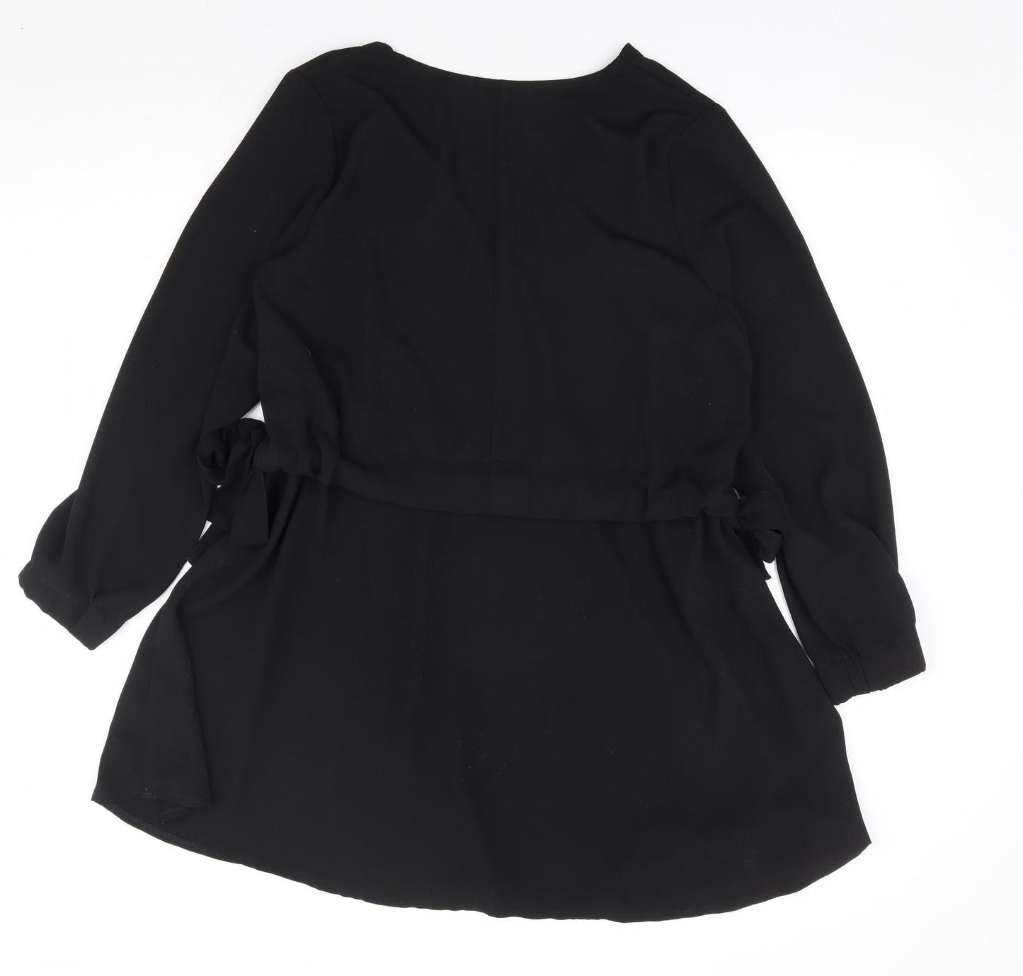 ASOS Womens Black Polyester A-Line Size 10 V-Neck Drawstring - Side Tie Detail