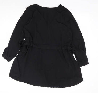 ASOS Womens Black Polyester A-Line Size 10 V-Neck Drawstring - Side Tie Detail