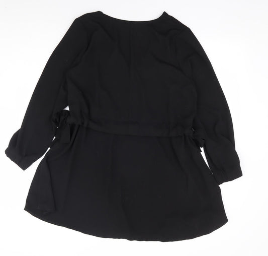 ASOS Womens Black Polyester A-Line Size 10 V-Neck Drawstring - Side Tie Detail