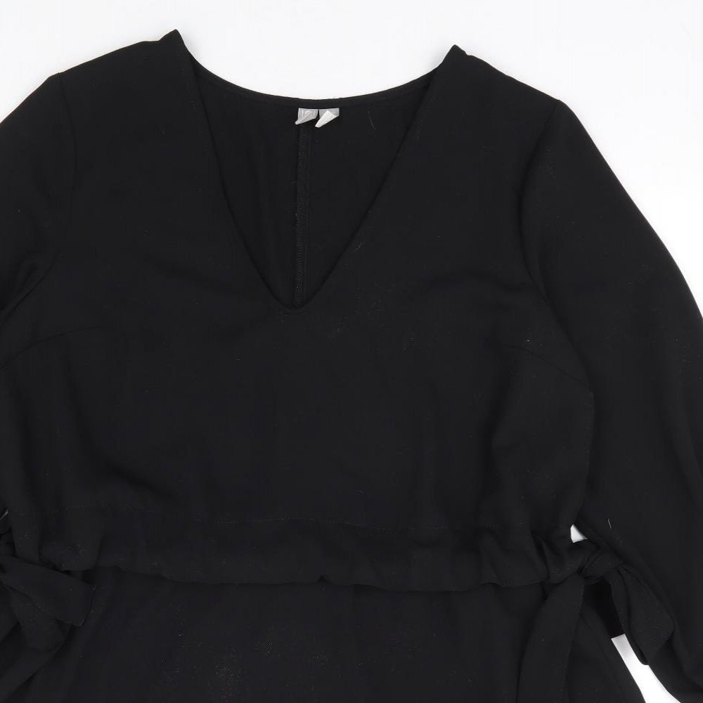 ASOS Womens Black Polyester A-Line Size 10 V-Neck Drawstring - Side Tie Detail