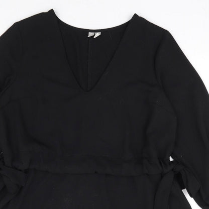 ASOS Womens Black Polyester A-Line Size 10 V-Neck Drawstring - Side Tie Detail