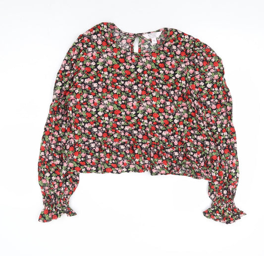 Miss Selfridge Womens Multicoloured Floral Viscose Cropped Blouse Size 8 Round Neck - Peplum