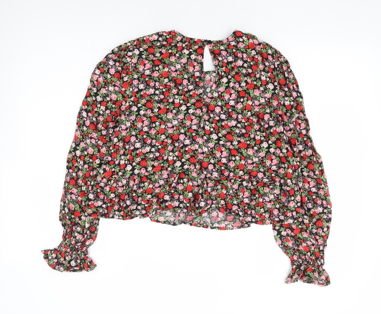 Miss Selfridge Womens Multicoloured Floral Viscose Cropped Blouse Size 8 Round Neck - Peplum