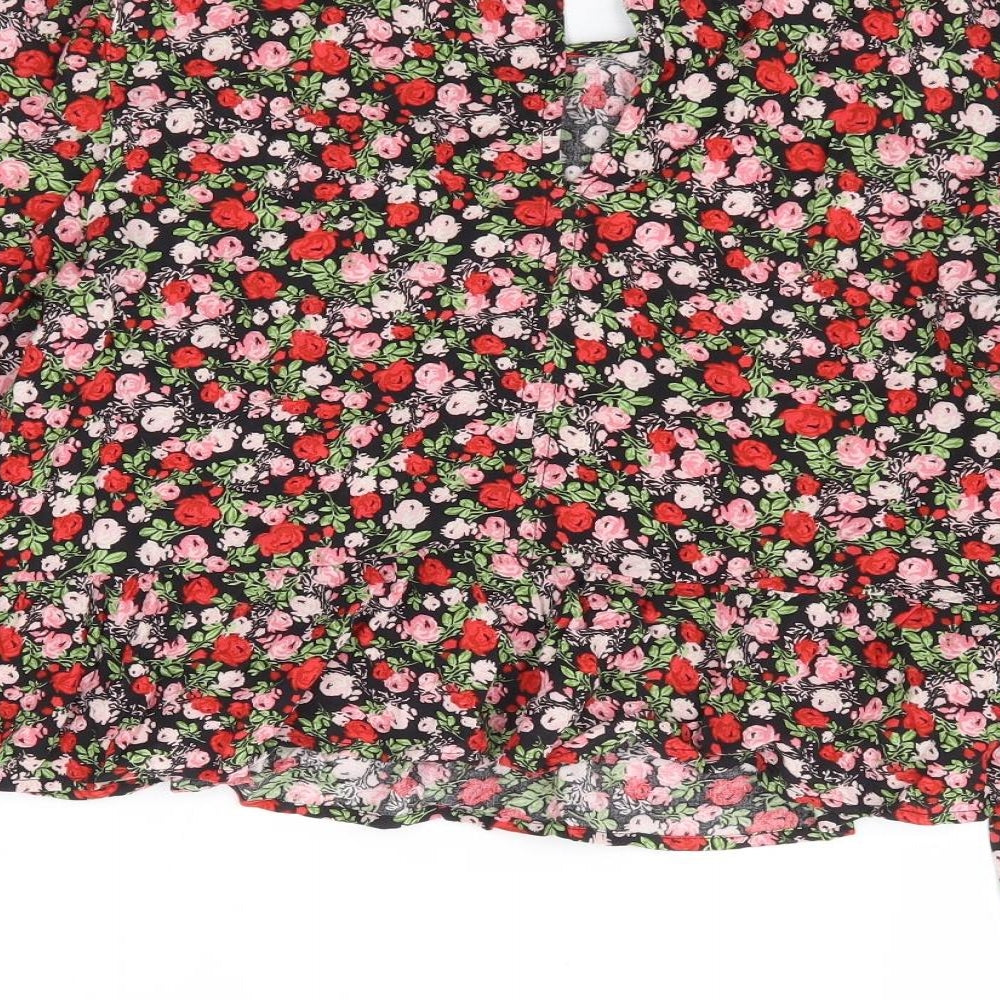 Miss Selfridge Womens Multicoloured Floral Viscose Cropped Blouse Size 8 Round Neck - Peplum