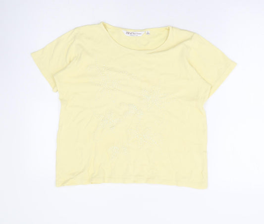 EWM Womens Yellow 100% Cotton Basic T-Shirt Size 14 Round Neck