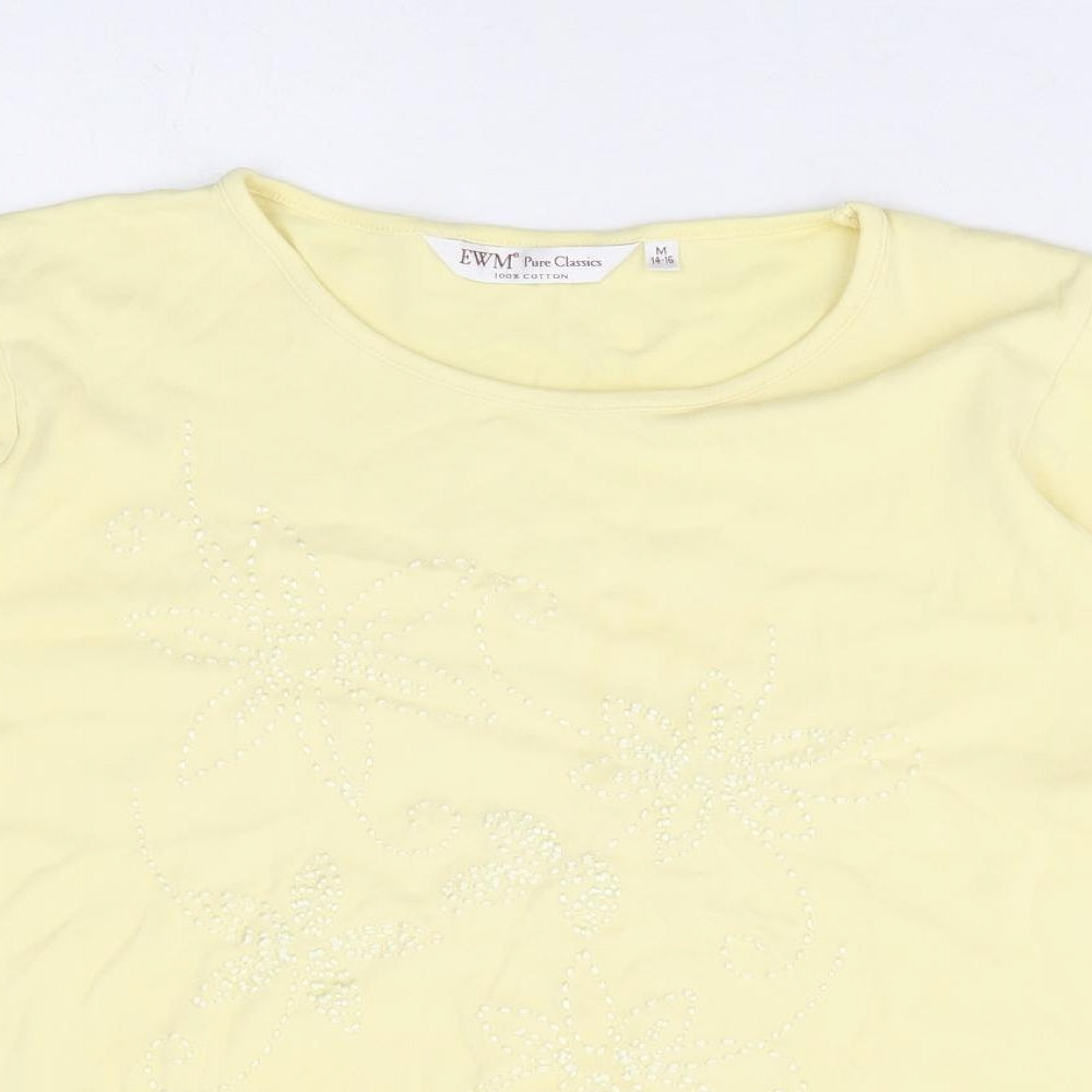 Womens UK Size 14 EWM Yellow Basic T-Shirt