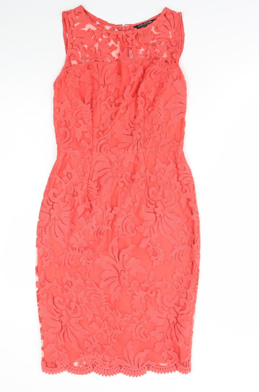 Debenhams Womens Red Cotton Bodycon Size 8 Round Neck Zip