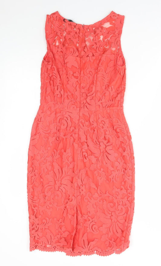 Debenhams Womens Red Cotton Bodycon Size 8 Round Neck Zip