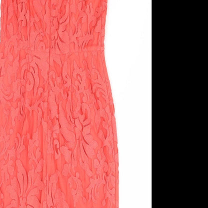 Debenhams Womens Red Cotton Bodycon Size 8 Round Neck Zip