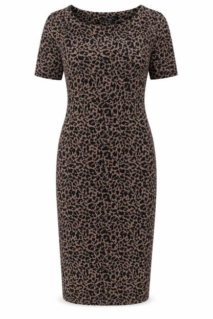 Collection Womens Brown Animal Print Polyester Bodycon Size 8 Round Neck Pullover - Leopard Print