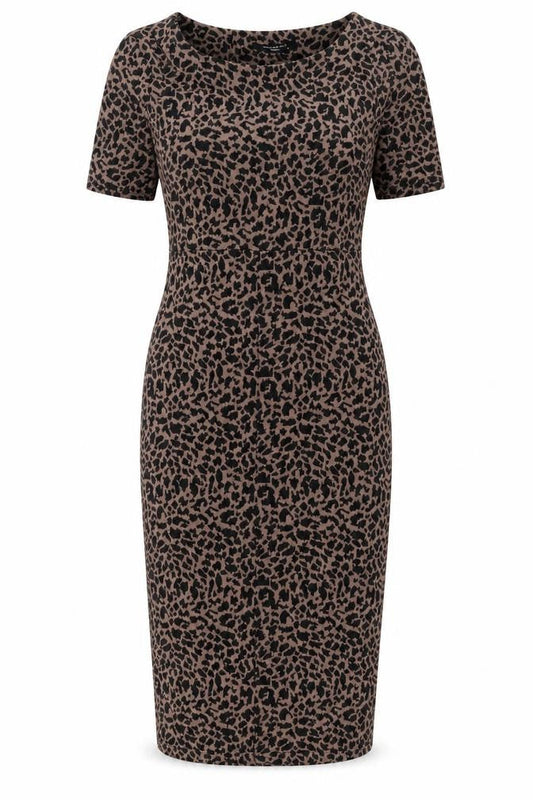 Collection Womens Brown Animal Print Polyester Bodycon Size 8 Round Neck Pullover - Leopard Print