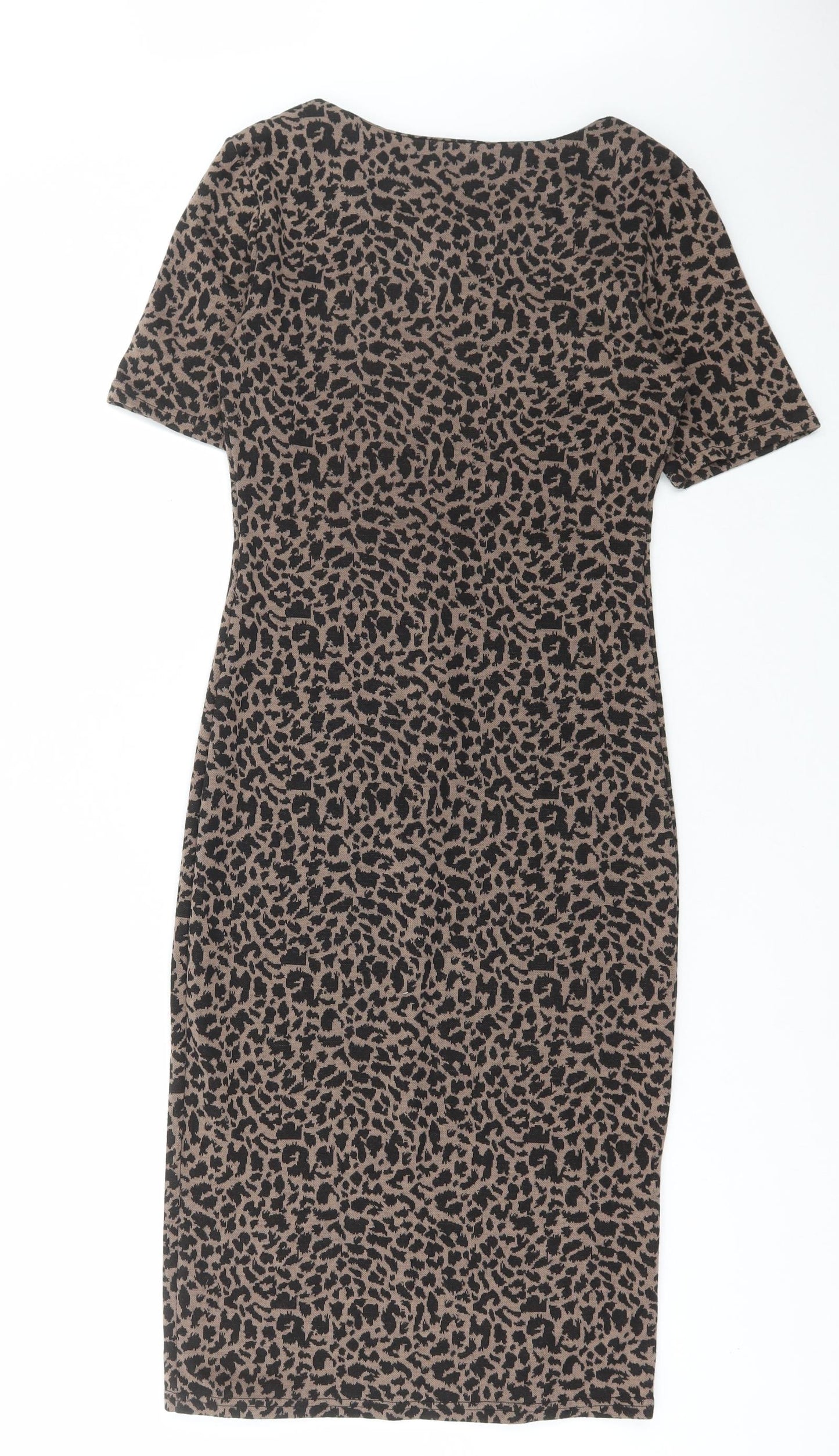 Collection Womens Brown Animal Print Polyester Bodycon Size 8 Round Neck Pullover - Leopard Print