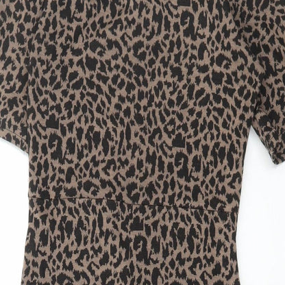 Collection Womens Brown Animal Print Polyester Bodycon Size 8 Round Neck Pullover - Leopard Print