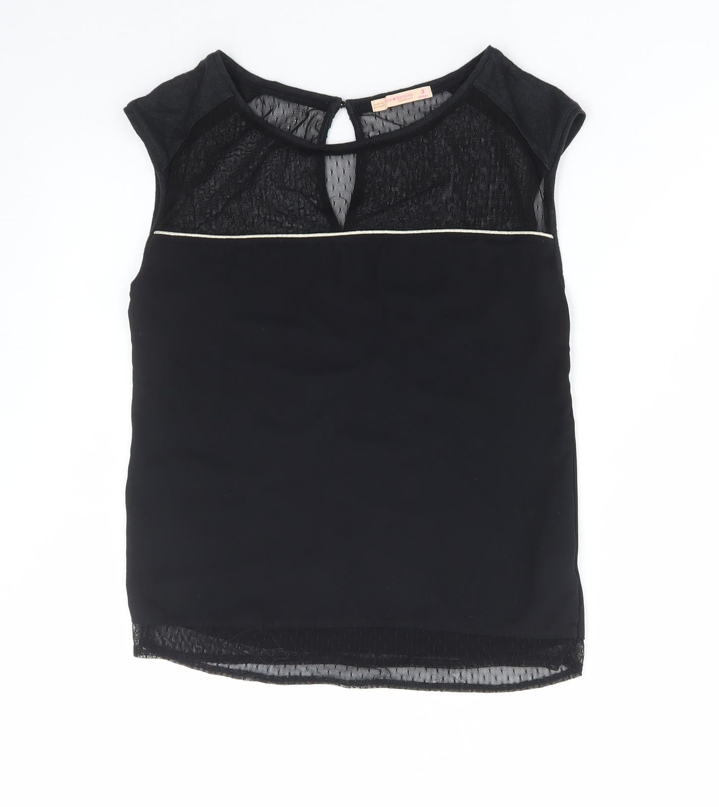 Bershka Womens Black Cotton Basic Tank Size S Boat Neck