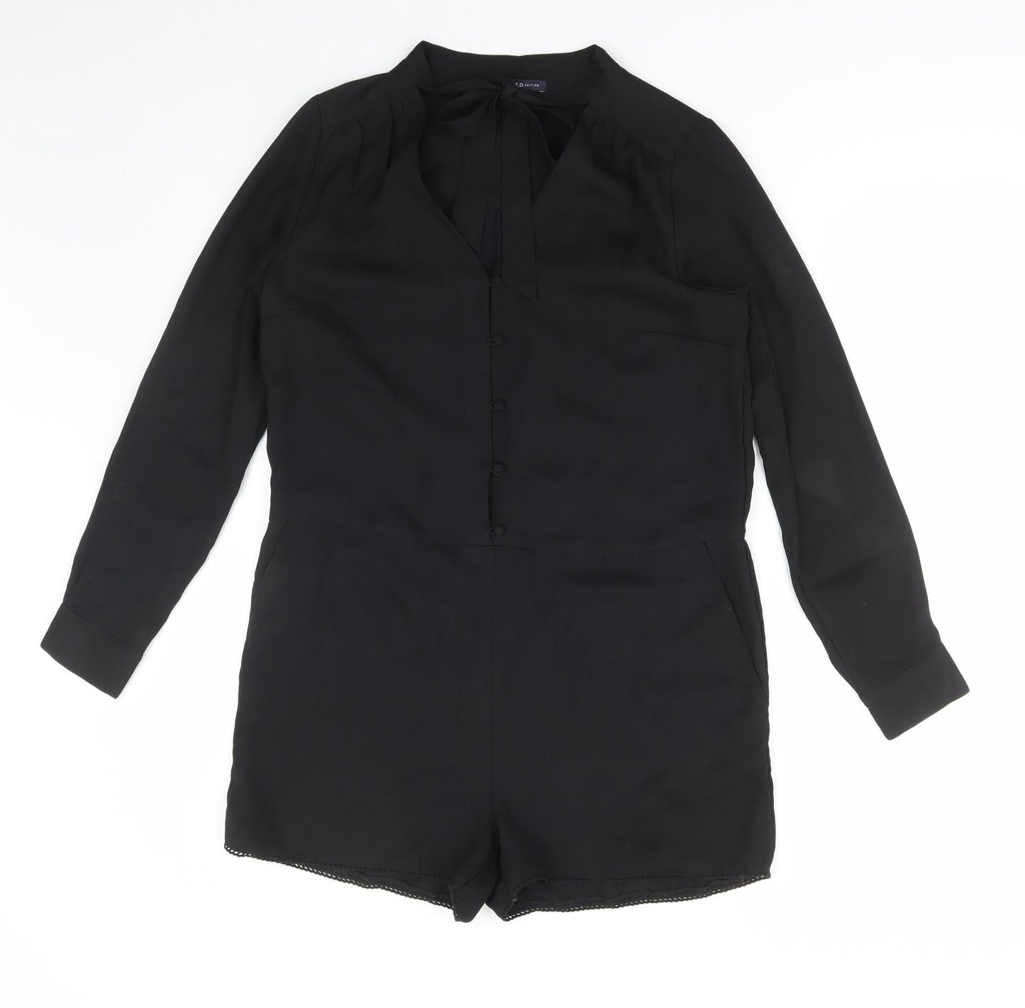 Limited Edition Womens Black Polyester Playsuit One-Piece Size 12 Button