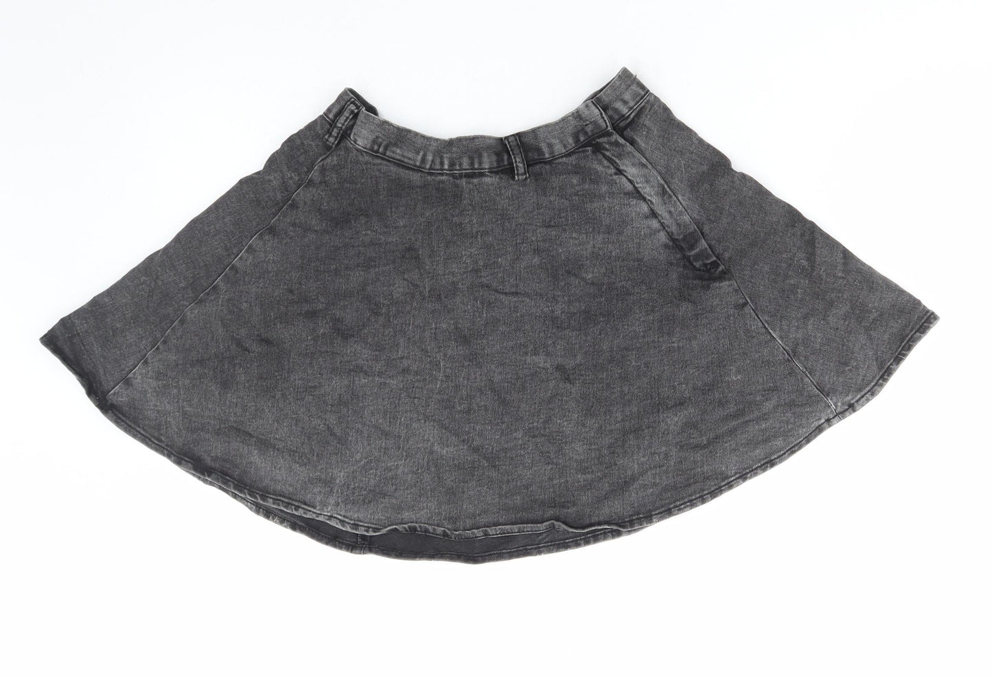 H&M Womens Grey Cotton Mini Skirt Size 6 Zip