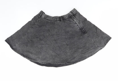 H&M Womens Grey Cotton Mini Skirt Size 6 Zip
