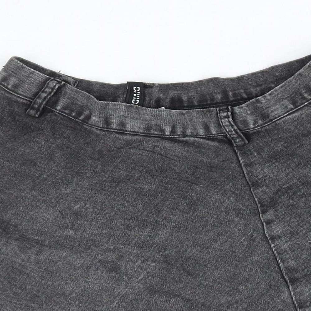 H&M Womens Grey Cotton Mini Skirt Size 6 Zip
