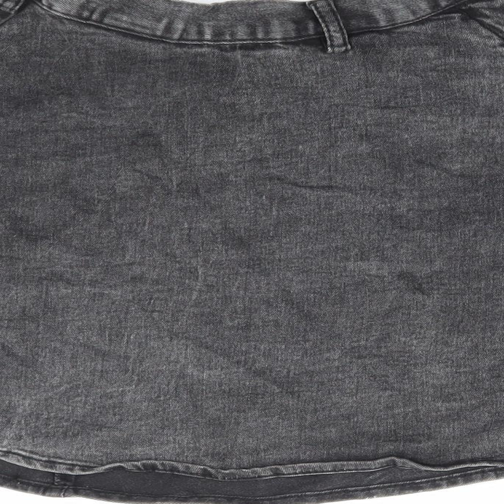 H&M Womens Grey Cotton Mini Skirt Size 6 Zip