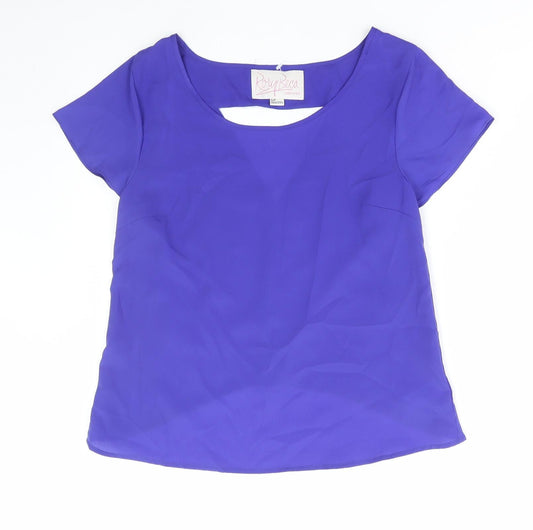 FOREVER 21 Womens Blue Polyester Basic Blouse Size S Boat Neck - Cut out back