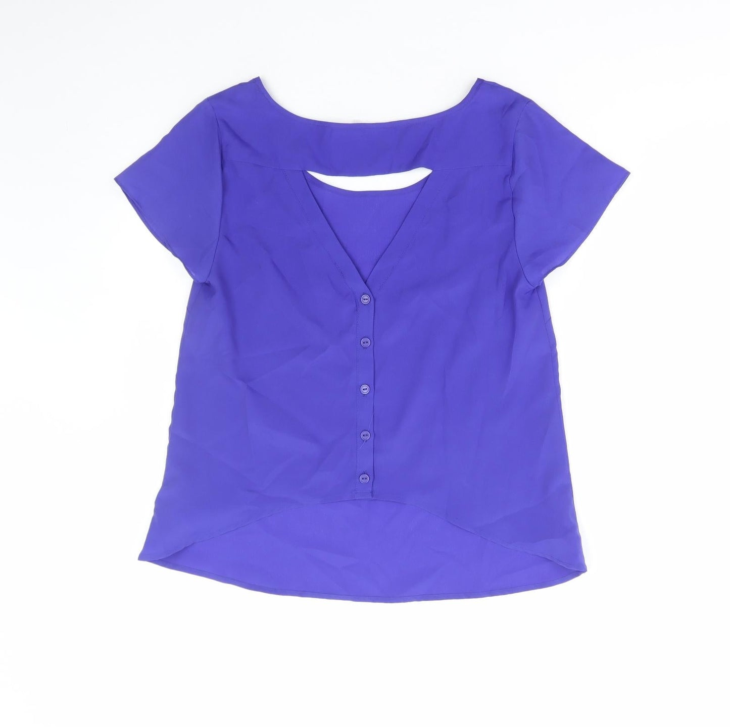 FOREVER 21 Womens Blue Polyester Basic Blouse Size S Boat Neck - Cut out back