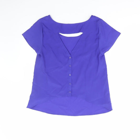 FOREVER 21 Womens Blue Polyester Basic Blouse Size S Boat Neck - Cut out back