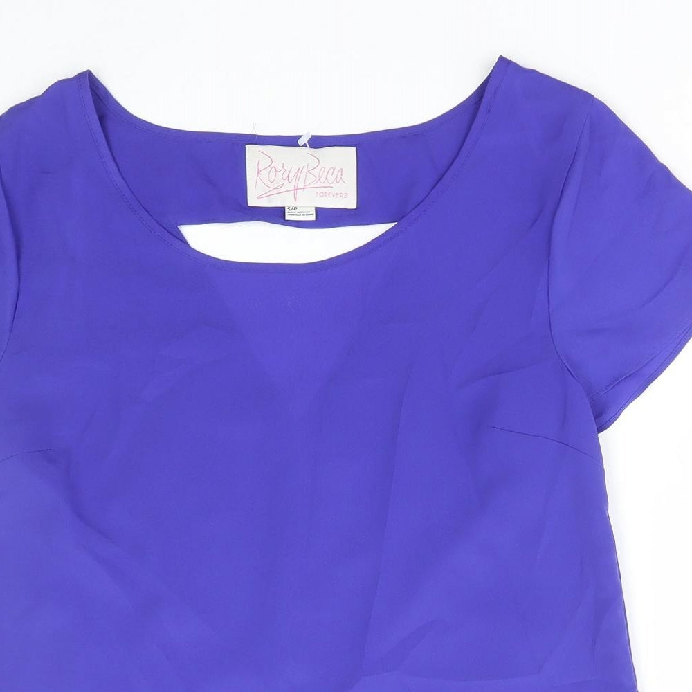 FOREVER 21 Womens Blue Polyester Basic Blouse Size S Boat Neck - Cut out back