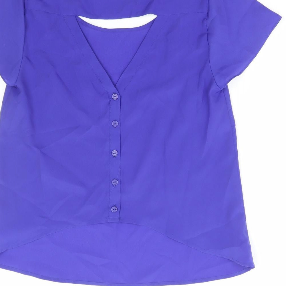 FOREVER 21 Womens Blue Polyester Basic Blouse Size S Boat Neck - Cut out back