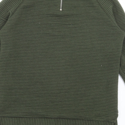New Look Womens Green Polyester Pullover Sweatshirt Size 6 Zip - Ribbed