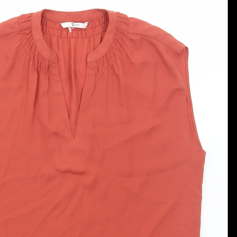 TU Womens Brown Polyester Basic Tank Size 12 V-Neck