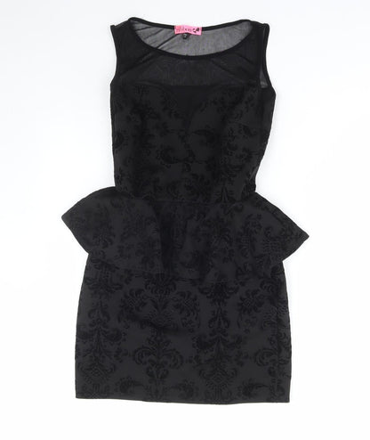Ribbon Womens Black Geometric Polyester Bodycon Size 10 Round Neck Pullover