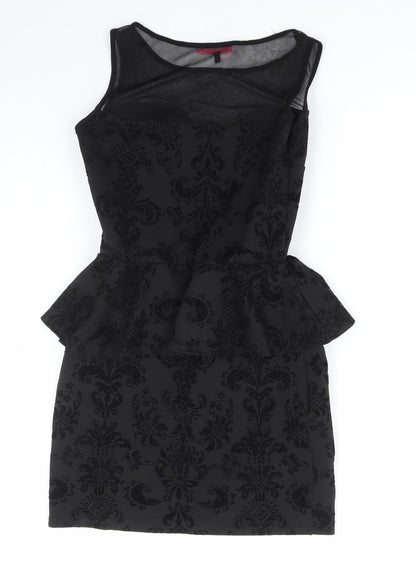 Ribbon Womens Black Geometric Polyester Bodycon Size 10 Round Neck Pullover