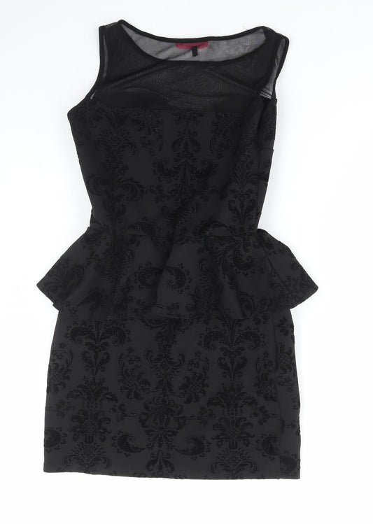 Ribbon Womens Black Geometric Polyester Bodycon Size 10 Round Neck Pullover