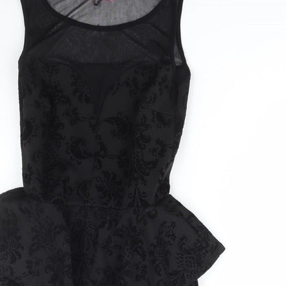 Ribbon Womens Black Geometric Polyester Bodycon Size 10 Round Neck Pullover