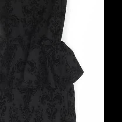 Ribbon Womens Black Geometric Polyester Bodycon Size 10 Round Neck Pullover