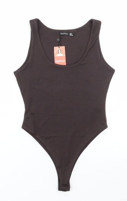Boohoo Womens Brown Polyester Bodysuit One-Piece Size 10 Snap