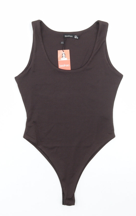 Boohoo Womens Brown Polyester Bodysuit One-Piece Size 10 Snap