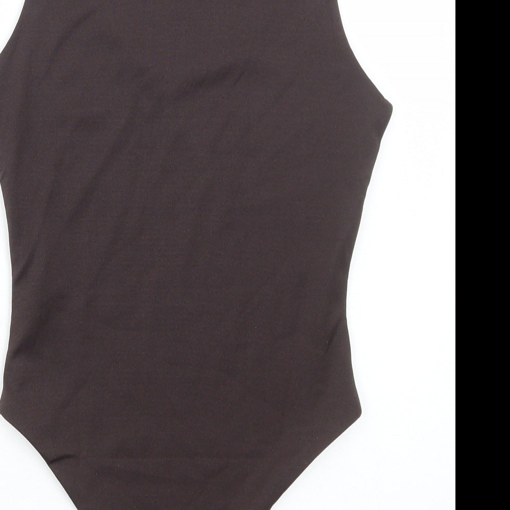 Boohoo Womens Brown Polyester Bodysuit One-Piece Size 10 Snap