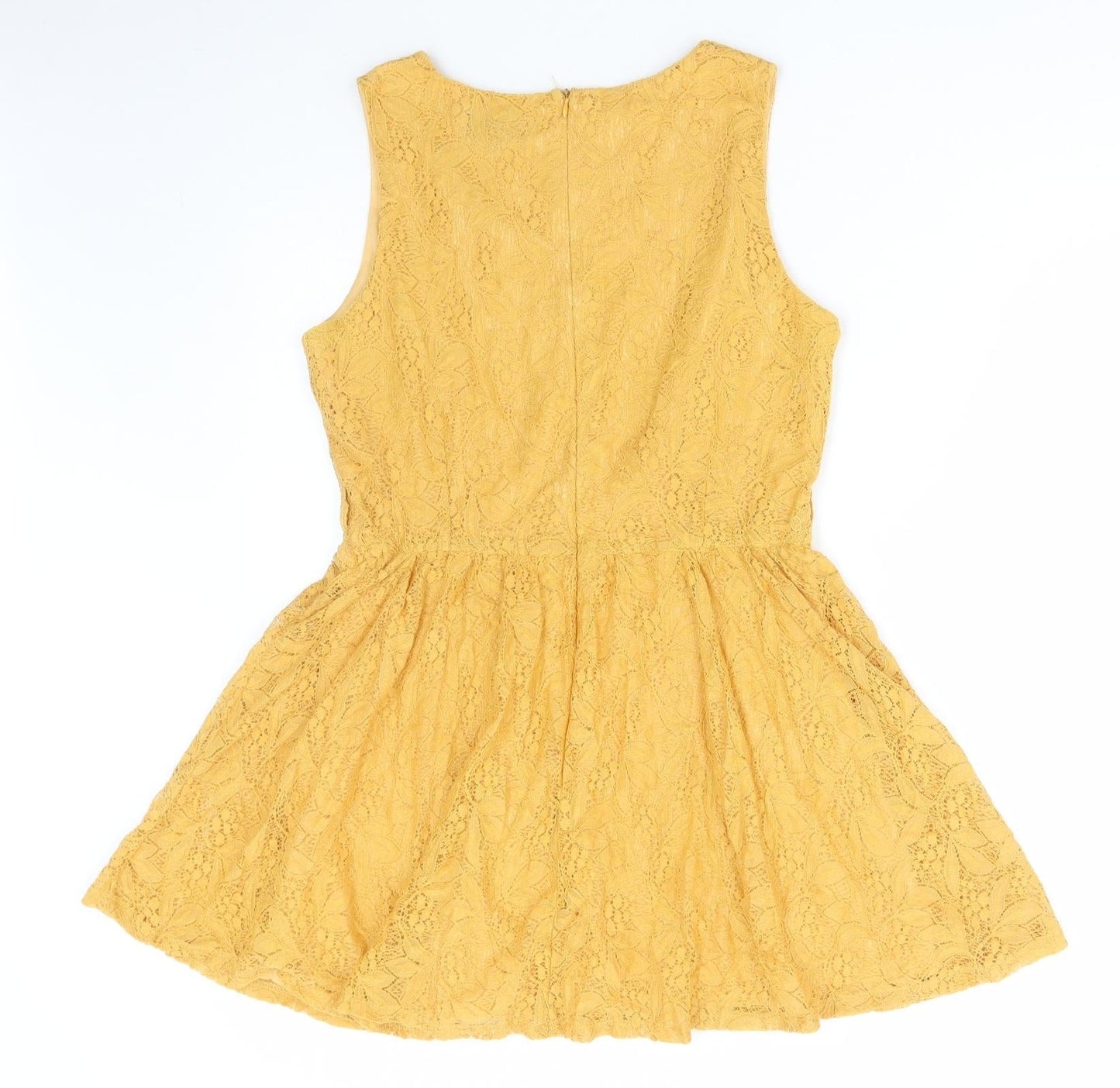 Affair Womens Yellow Polyamide Skater Dress Size 12 Round Neck Zip