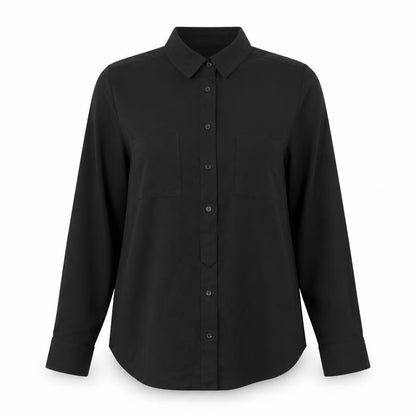 Glasson Womens Black Polyester Basic Button-Up Size 8 Collared
