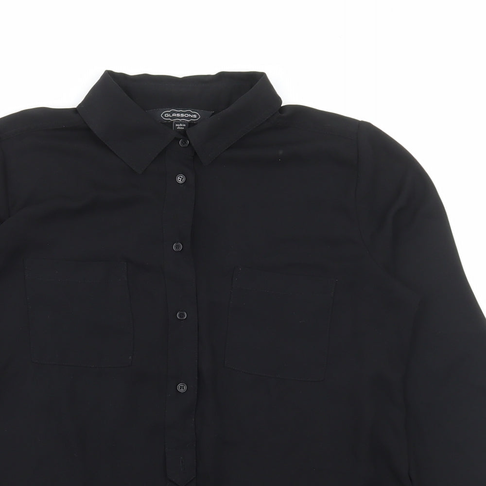 Glasson Womens Black Polyester Basic Button-Up Size 8 Collared