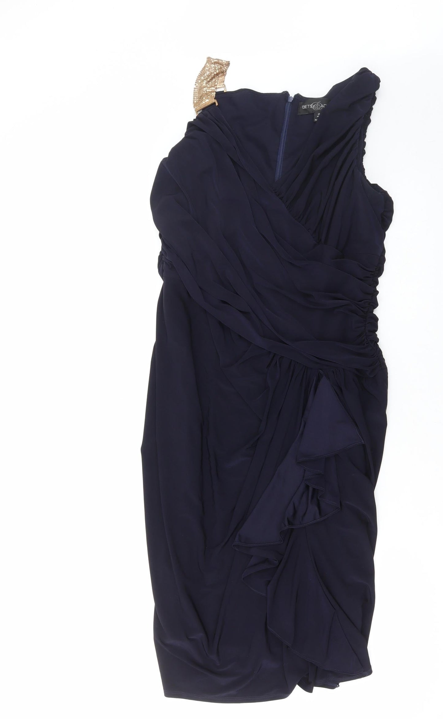 Betsy & Adam Womens Blue Polyester Bodycon Size 12 V-Neck Zip