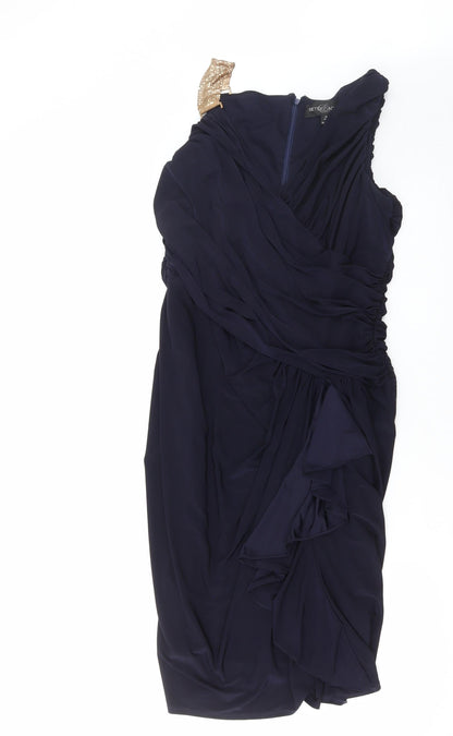 Betsy & Adam Womens Blue Polyester Bodycon Size 12 V-Neck Zip