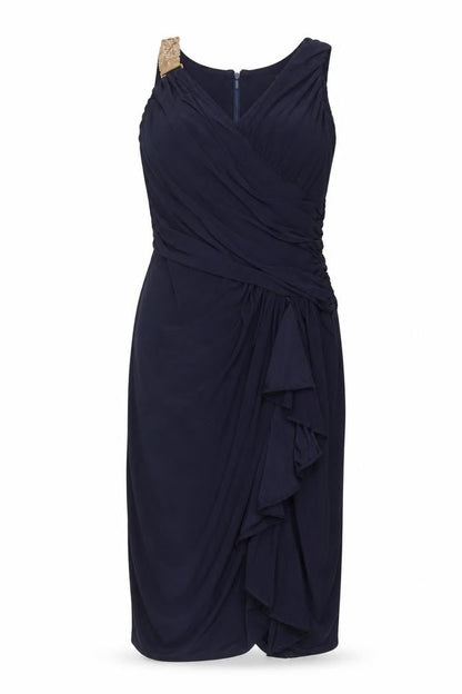 Betsy & Adam Womens Blue Polyester Bodycon Size 12 V-Neck Zip