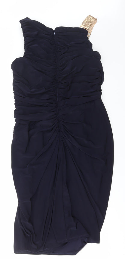 Betsy & Adam Womens Blue Polyester Bodycon Size 12 V-Neck Zip