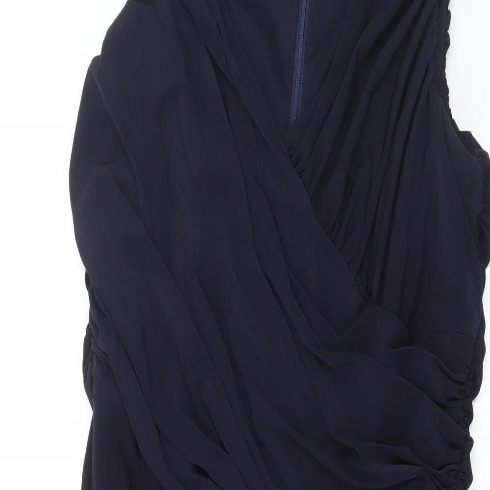 Betsy & Adam Womens Blue Polyester Bodycon Size 12 V-Neck Zip