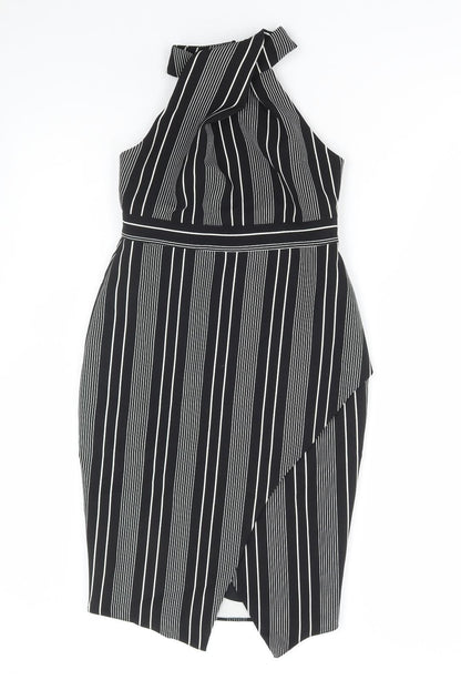 River Island Womens Black Striped Polyester Bodycon Size 6 High Neck Zip