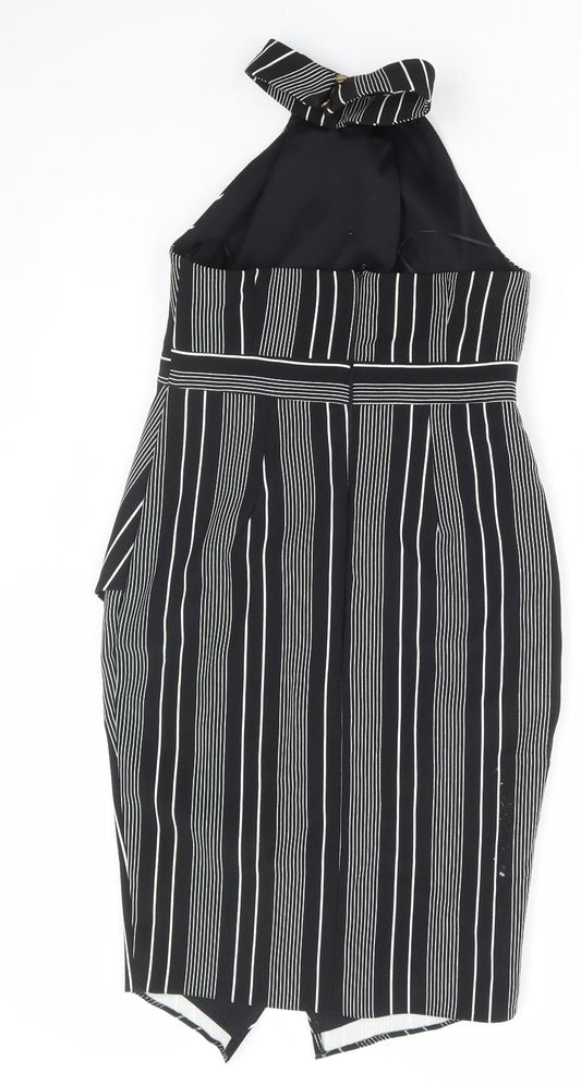 River Island Womens Black Striped Polyester Bodycon Size 6 High Neck Zip