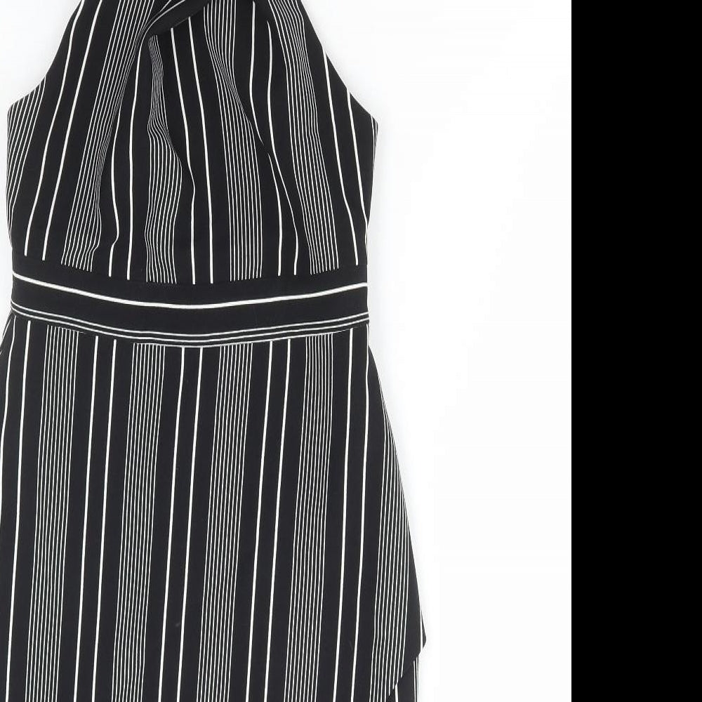River Island Womens Black Striped Polyester Bodycon Size 6 High Neck Zip